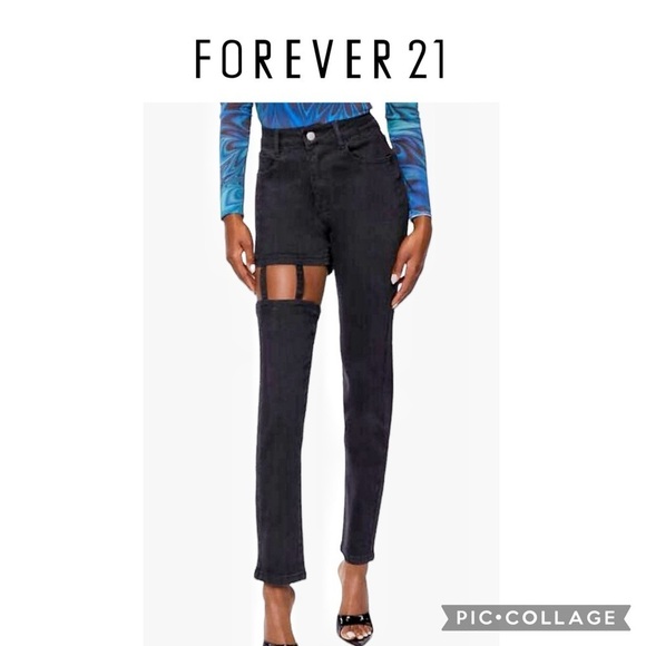 Forever 21 High-Rise leg ladder Cutout Jeans black size M or 26/27 NWT - Picture 1 of 11